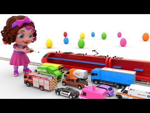 Learn Colors with Preschool Toy Train Surprise eggs and Street Vehicles Toys - Pinky and Panda