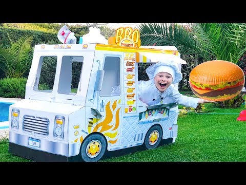 Ali and Adriana Pretend Cooking with BBQ Grill Food Truck Toy for kids