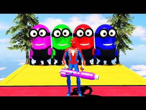 GTA 5 Epic Ragdolls SPIDERMAN VS RED MINION AND GREEN MINIONS | Euphoria Physics Funny/Fails ep.9