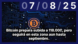 Bitcoin prepara subida a 118.000, pero seguirá en esta zona aun hasta septiembre.