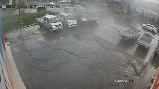 White vehicle skids, crashes into mini truck and falls into water in Hunan, China
