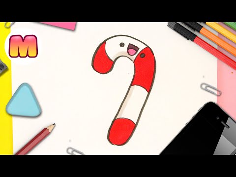 COMO DIBUJAR UN BASTON DE NAVIDAD KAWAII - Dibujos kawaii faciles - Dibujos de Navidad