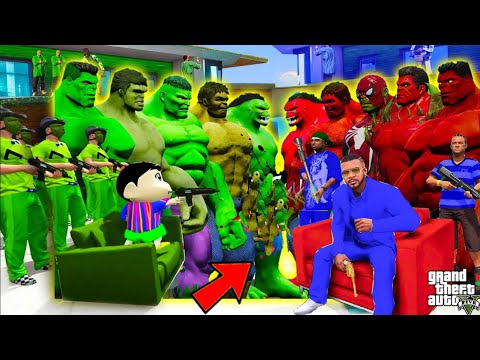 Shinchan Pinchan GREEN HULK GANG vs Franklin BLUE HULK GANG In GTA 5 | Franklin Destroy Joker