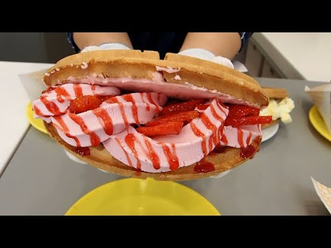 아스크림,콘치즈 ,오레오 와플,젤라또 아이스 크림 / Ice cream waffles, corn cheese, and Oreo waffles gelato ice cream