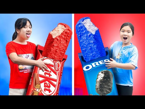 Làm Kem Xanh Vs Kem Đỏ ❤ Thử Thách Màu Xanh và Màu Đỏ ❤ Trang Vlog