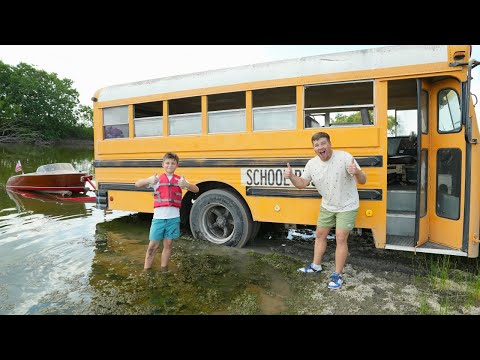 Saving Stuck School Bus with Boat and Tractor
