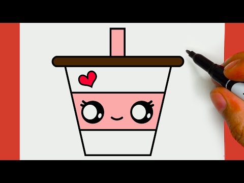 CÓMO DIBUJAR UNA LINDA BEBIDA DE CAFÉ CON LECHE FÁCIL, PASSO A PASSO,  JACK Dibujos