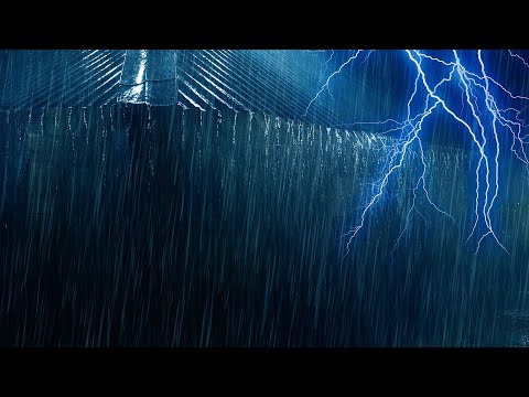 Powerful Night Thunderstorm - Heavy Rain and Thunder - Rain Sounds for Sleep - 3 Hours Windy Rain