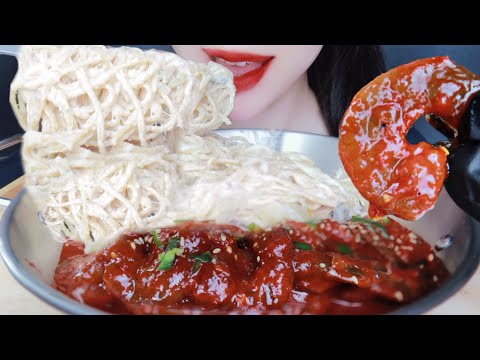 ASMR Creamy Pasta Spicy raw shrimp Mukbang