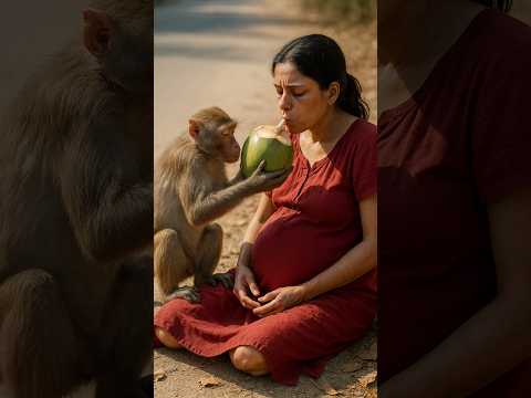 Monkey Saves Pregnant Woman #shortvideo #monkey #funny #aiart #cute