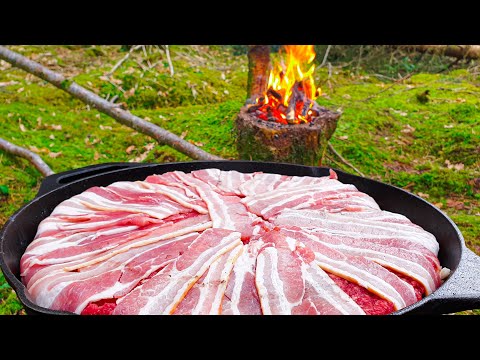 Forest Meatloaf  "Cake" full of goodness😍 ASMR Wilderness Cooking! NO TALK