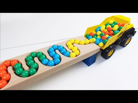 Marble Run Race ☆ HABA Slope & Retro Makita Truck, Excavator, Garbage Truck, Dump Truck, Ambulance