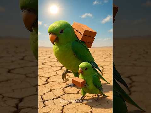 A parrot and her baby builded a house in desert and staying happy ๐ #parrot #ai
