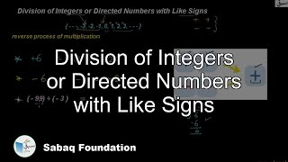Division of Integers or Directed Numbers with Like Signs