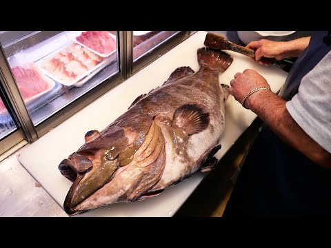 Japanese Food - GIANT GROUPER SASHIMI Cabbage Rolls Okinawa Seafood Japan