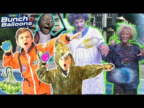 Granny vs Zombies vs Fortnite Water Balloon Fight | Bunch O Balloons | DavidsTV