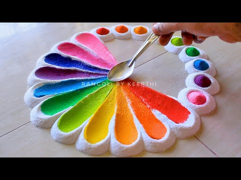 Simple rangoli design spoon l rangoli designs with colours l easy rangoli designs l रंगोली #shorts