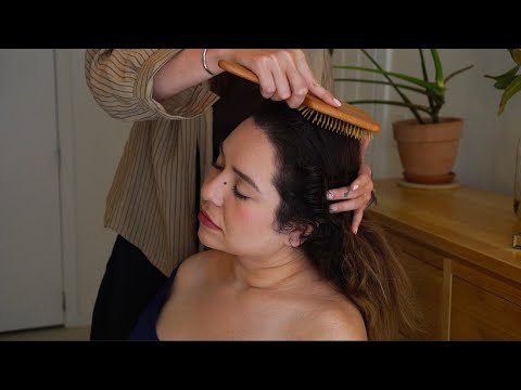 ASMR Tingly Hairplay, Head Massage & Brushing on Emely (Whisper)