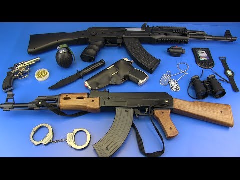 Toy Guns Toys for Kids !! Guns AK-47 Military equipment - Box of Toys