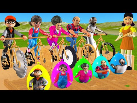 Scary Teacher 3D vs Squid Game Climbing Wooden Ladder vs Wood Wheel Level Max 5 Times Challenge