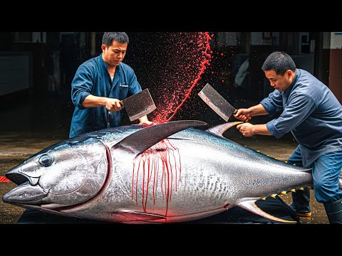 468kg of Giant Bluefin Tuna. One Knife. No Mercy #GiantTuna #BluefinTuna #TunaMaster #SeafoodArt
