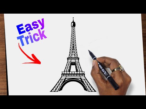 Drawing Eiffel tower easy / Drawing landmarks Eiffel tower / how to draw eiffel tower