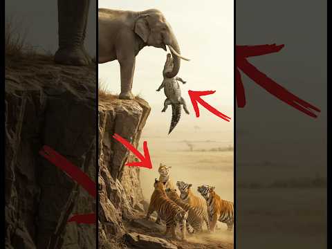 A mother elephant saves her calf from a crocodile attack!#animals #wildlife
