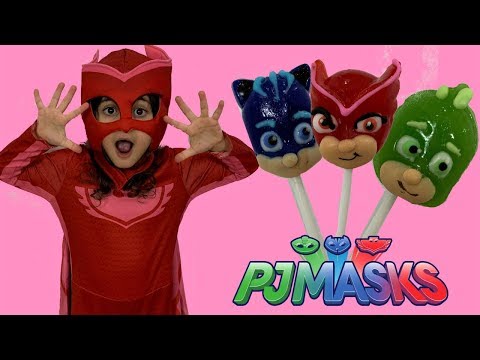 Sally Pretend Play Hide and Seek with Disney PJ Masks Lollipop candy