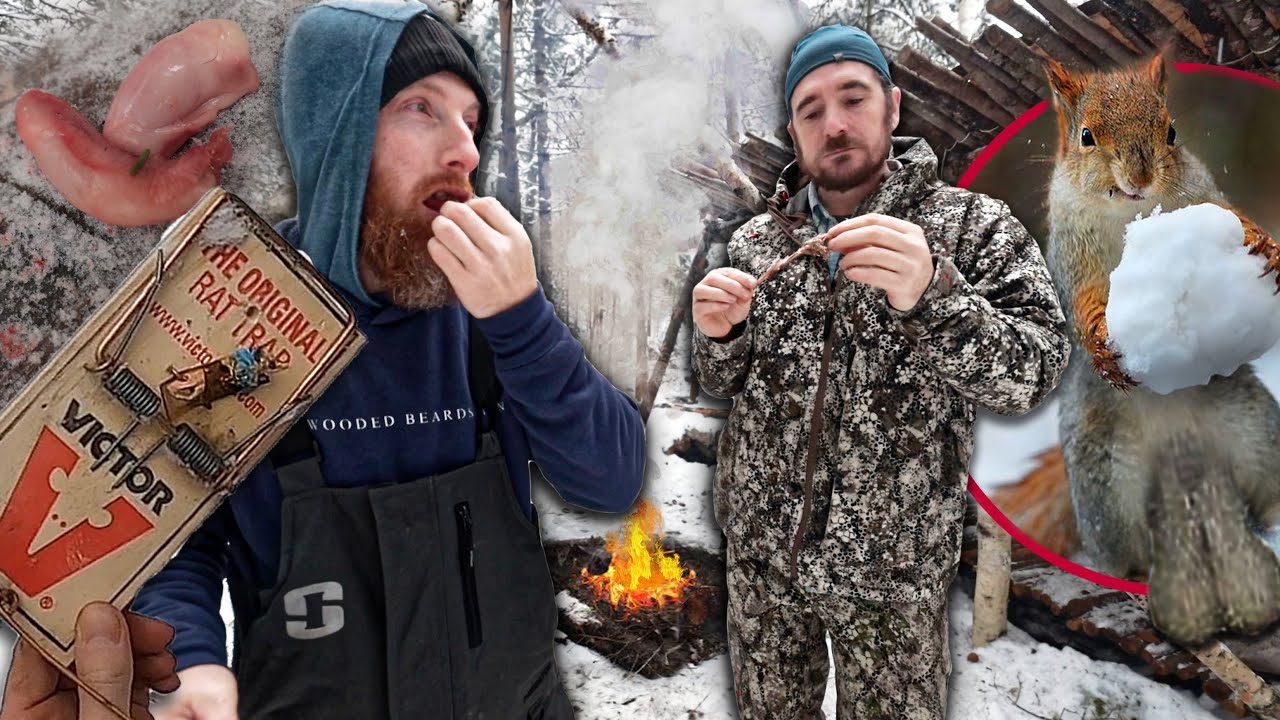 Eating BIG BALLS for SURVIVAL! - Porcupine, Beaver Hunt, Trap Red Squirrel, Fire Catch and Cook