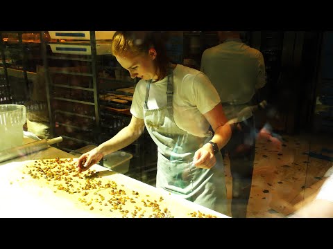 Street Food in Warsaw, Poland. Preparing Croissant and more French Sweets. Browary Food Hall