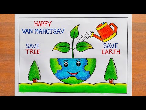 Van Mahotsav Drawing/ How to Draw Van Mahotsav Poster Easy Step By Step/Save Tree Save Earth Drawing