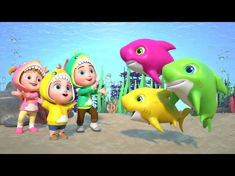 Baby Shark Dance Song | Colorful Baby Sharks 🦈 | GoBooBoo Nursery Rhymes & Kids Songs