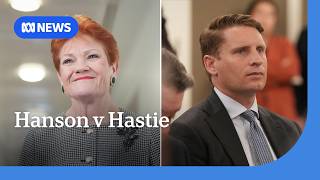 YouTube video thumbnail: Hastie Calls Pauline Hanson a 'Lying Coward' Over 'Traitor' Cartoon
