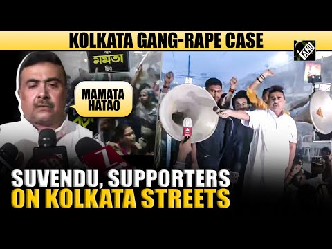 “Mamata Hatao…”: WB LoP Suvendu Adikari, BJP on Kolkata streets against TMC over gang-rape case