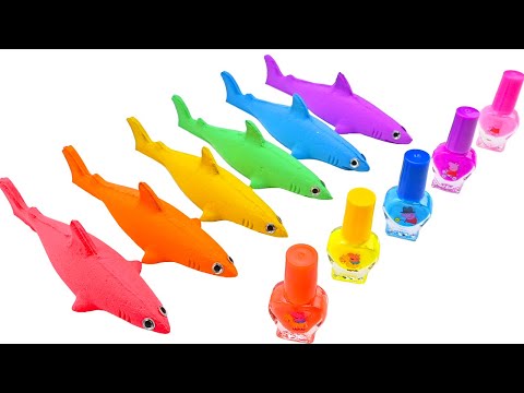 Satisfying Video l How To Make Rainbow Baby Shark with Kinetic Sand Nail Polish Cutting ASMR