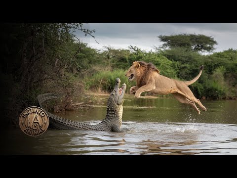 Cocodrilo Aprende una Dura Lección al Retar a un León - Documental Edición  "Cocodrilo vs Presas"