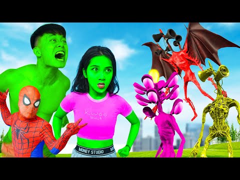 Hulk, She-Hulk, SuperHeros Vs Siren Head Fly, Light Head  - BigGreenTV