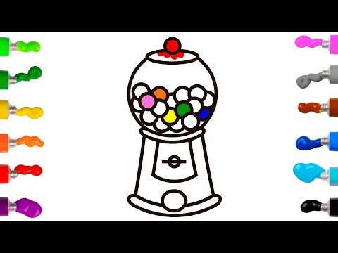 Gumball Machine & Bubble Gum Balls - Coloring Pages for Kids & Toddlers