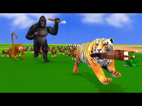 Gorilla Sheep Farm | Gorilla vs Funny Monkey vs Giant Tiger | Tiger Steals Sheep