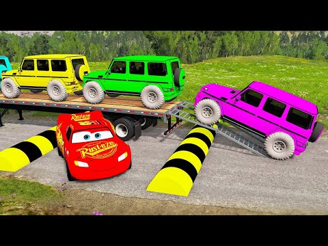 Flatbed Truck McQueen | Transportation with Truck - Pothole vs Car #41 | BeamNG.Drive Gameplay