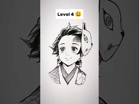 How to Draw Tanjiro in different levels 😳 #shorts #anime #drawing