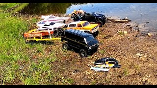 3 Rc BOATS LAUNCH,RC YACHT,RACING FORD F450,VAN, TRX4 ADVENTURE,rc cayak & rc whale.