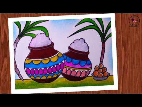 Pongal Drawing easy / Happy Pongal Drawing / Pongal festival drawing step by step / Makar Sankranti