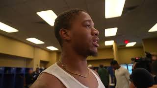 Green Bay Packers cornerback Tyron Herring reacts to game-saving play vs Colts