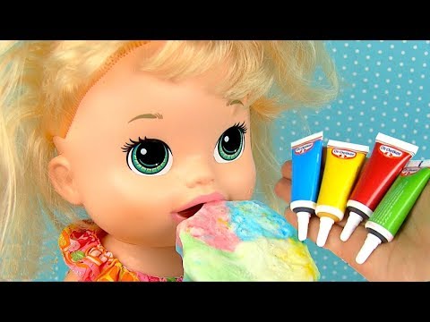 Куклы Пупсики Готовим Радужное #Мороженое из Йогурта Видео Для детей 108MamaTV