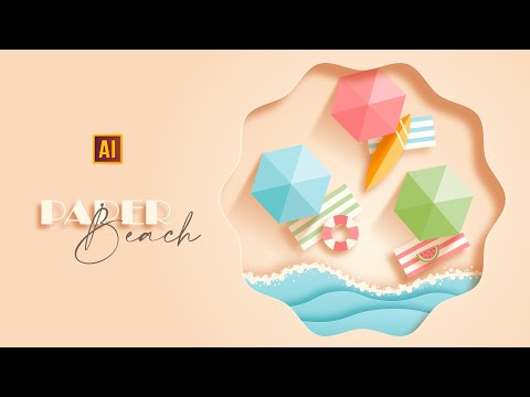 HOW TO DRAW A BEACH IN A PAPER CUT OUT STYLE | TUTORIAL IN ADOBE ILLUSTRATOR