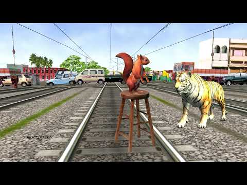 Tiger & Squirrel vs train | Stops the train | Train vs Elephant short film | Train simulator funny