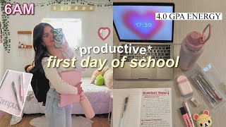 FIRST DAY OF SCHOOL VLOG 📓🖇 6am morning routine, grwm + study vlog!