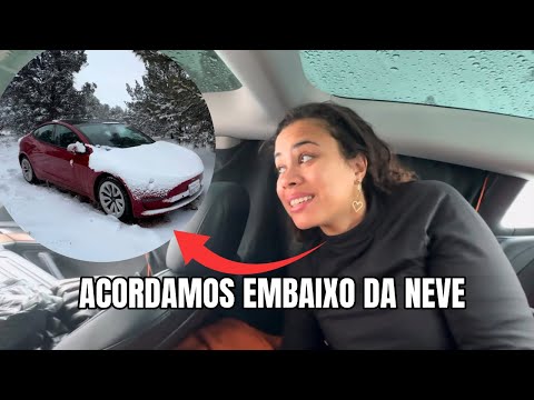 Dormimos em um TESLA em uma nevasca nos Estados Unidos