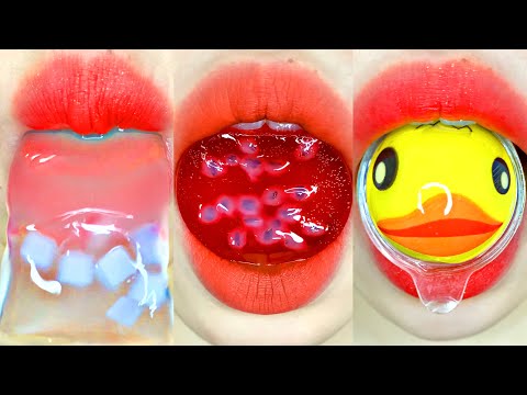 asmr ICE COCONUT JELLY ORANGE CANDY DUCK GUMMY CHIASEED JELLY SPRINKLE JELLY eating sounds